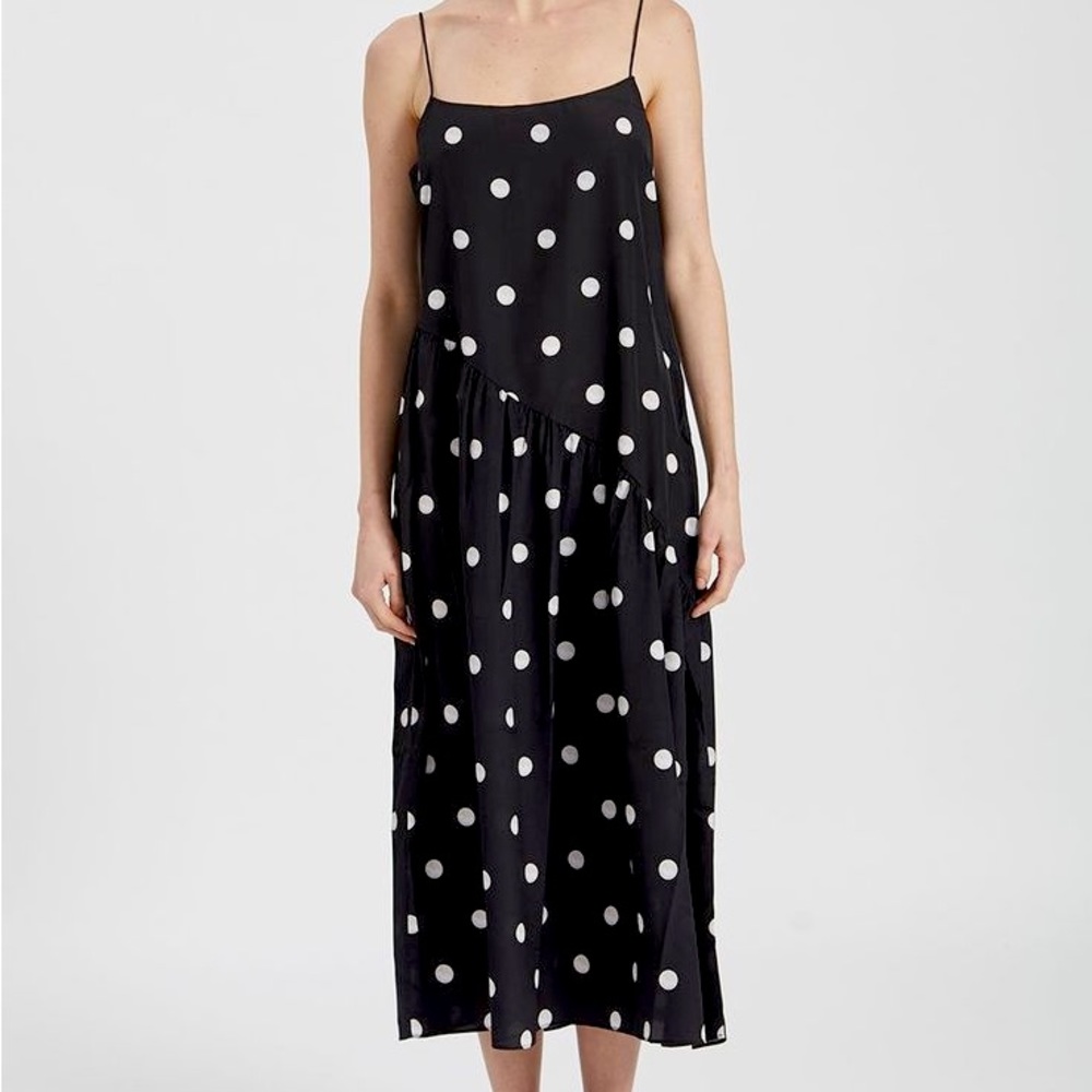 Sandy Liang Sans asymmetrical dress in pearl polka dot